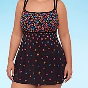 Plus Size Black Multi-Color Star Print Swimdress